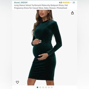 Long Sleeve Velvet Turtleneck Maternity Bodycon Dress, Fall Pregnancy Casual